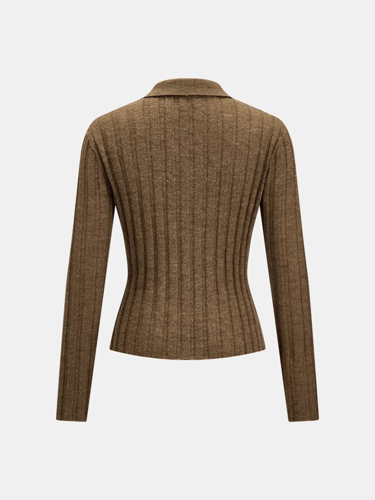 Collared Wool Blend Ribbed Knit Cardigan sold by COMMENSE product image thumbnail 3