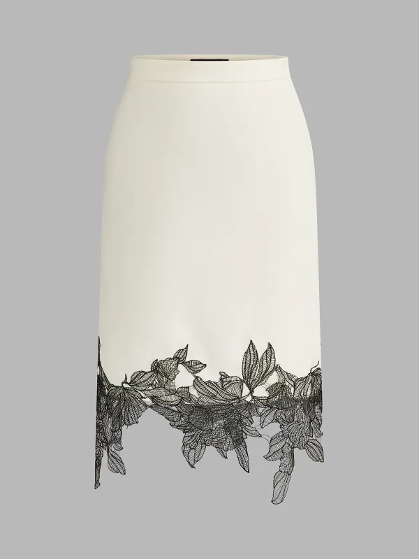 Asymmetrical Floral Lace Hem Midi Skirt made by COMMENSE