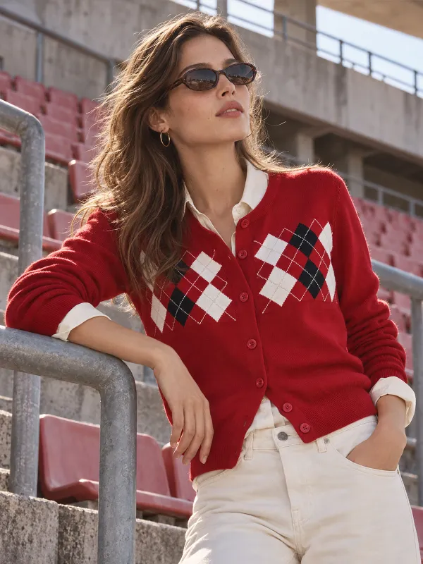 Argyle Pattern Patchwork Knit Cardigan made by COMMENSE