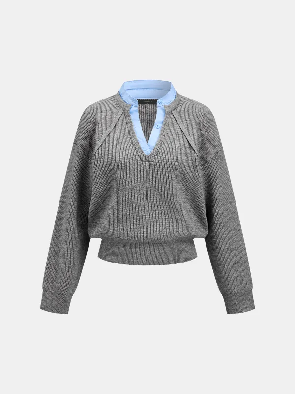 Faux Two Piece Ribbed Knit Sweater made by COMMENSE