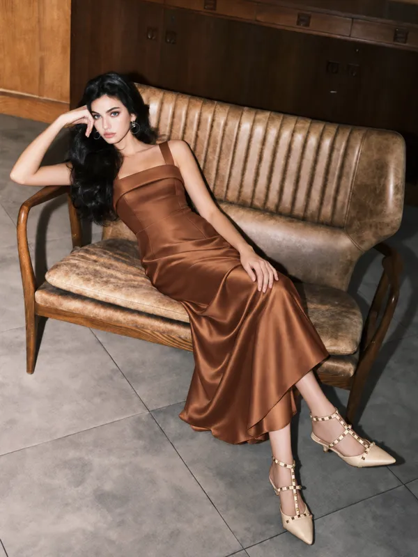 Fold‑Over Satin A‑Line Slip Maxi Dress made by COMMENSE