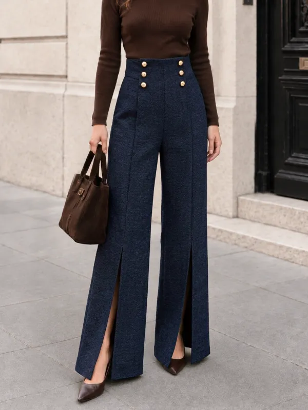 Double‑Row Front‑Slit Wide‑Leg Pants made by COMMENSE