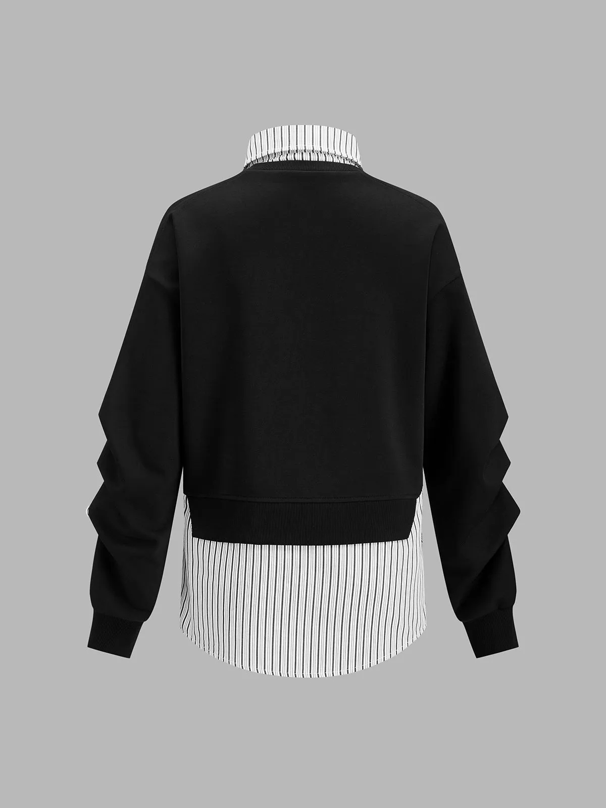 Striped Shirt Panel Fake Two‑Piece Sweatshirt sold by COMMENSE product image thumbnail 3