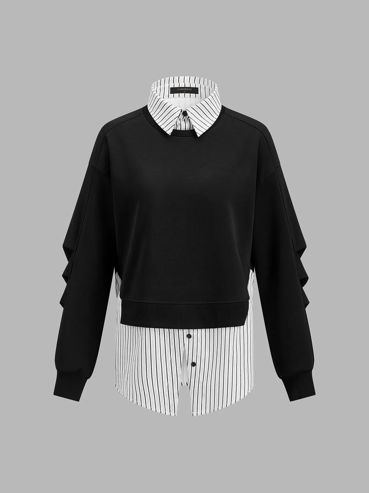 Striped Shirt Panel Fake Two‑Piece Sweatshirt sold by COMMENSE product image thumbnail 2