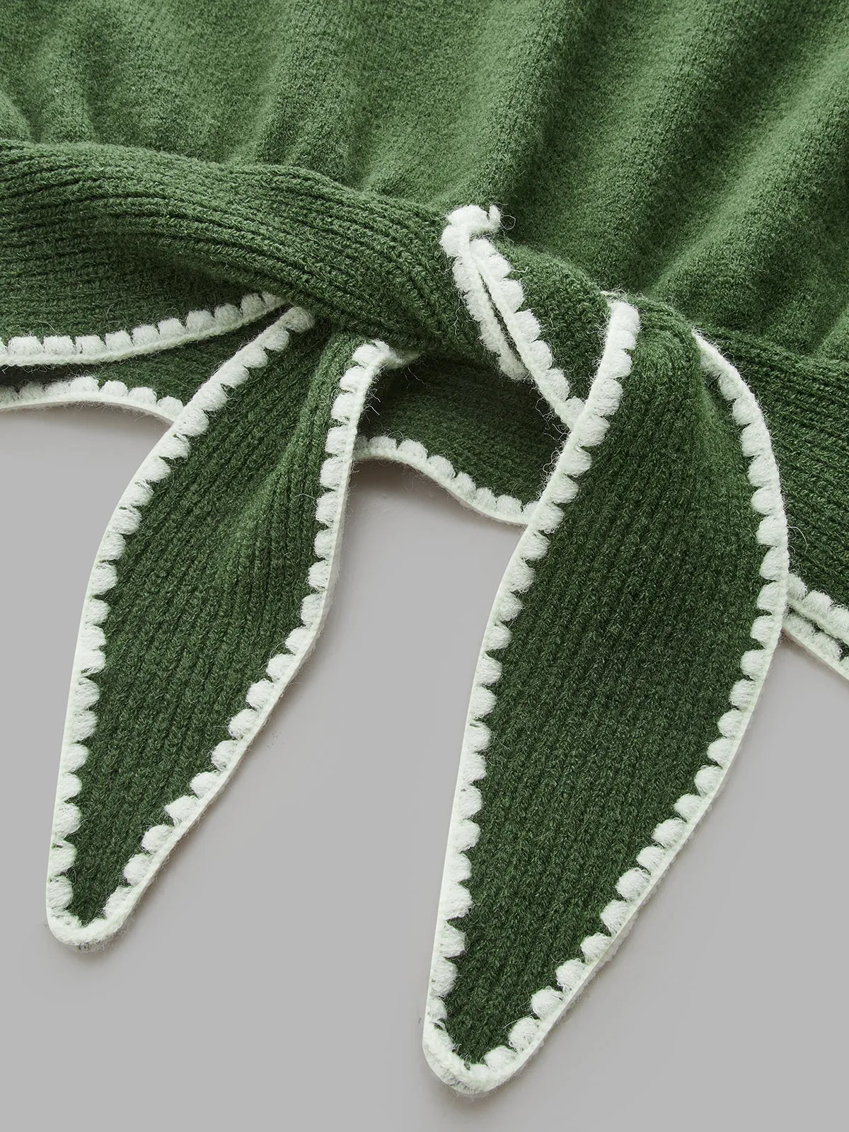 Contrast Trim Tie-Front Cropped Knit Sweater sold by COMMENSE product image thumbnail 4