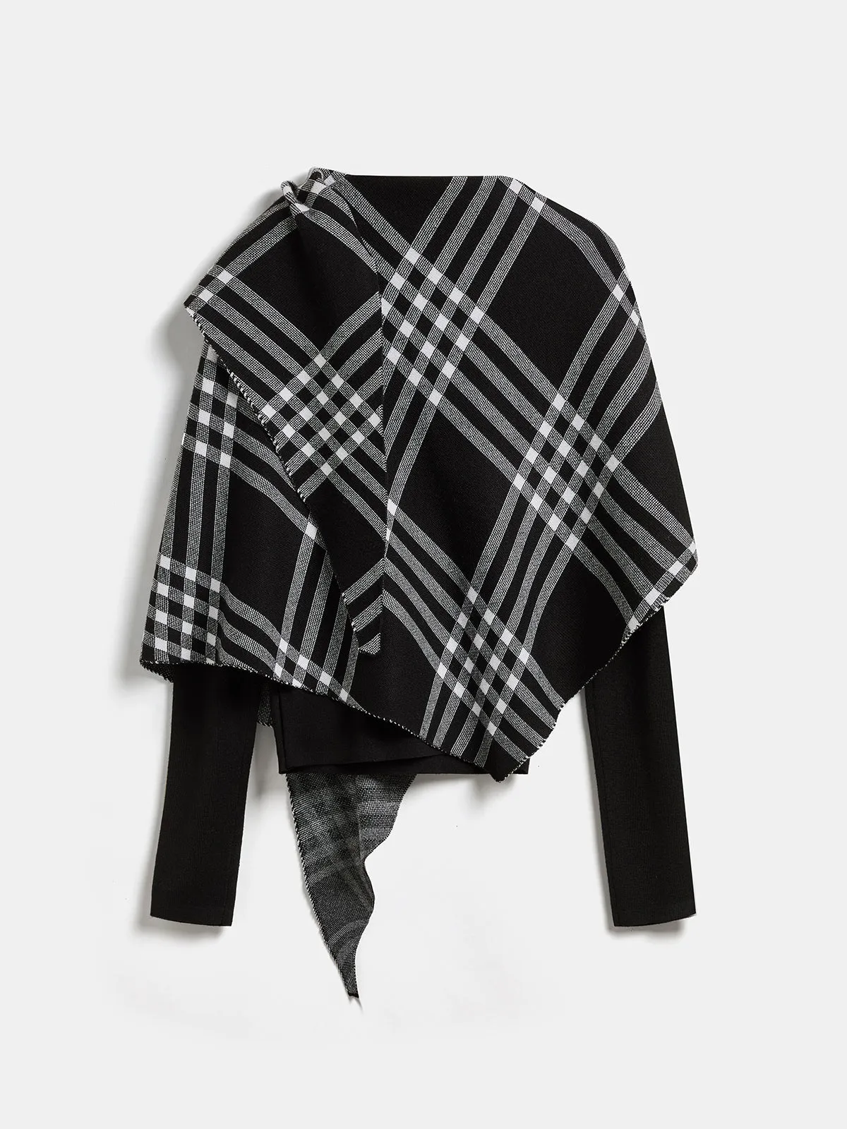 Plaid Knit Shawl & Mock‑Neck Knit Top Two‑Piece Set sold by COMMENSE product image thumbnail 3