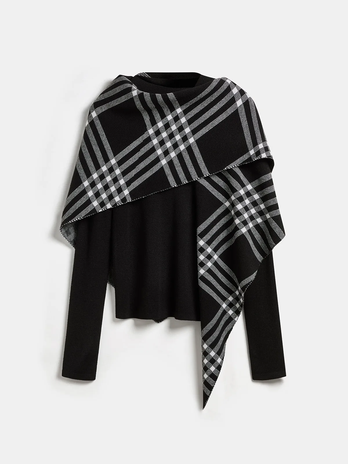 Plaid Knit Shawl & Mock‑Neck Knit Top Two‑Piece Set sold by COMMENSE product image thumbnail 2