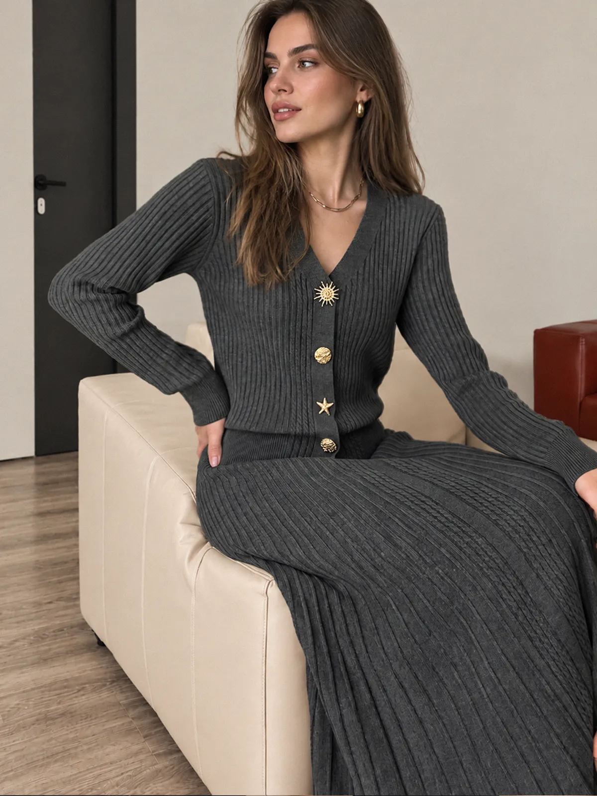 Cable‑Knit Two‑Piece Skirt Set sold by COMMENSE