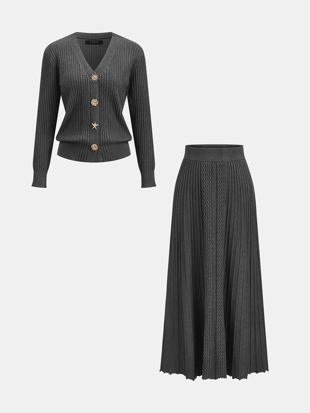 Cable‑Knit Two‑Piece Skirt Set sold by COMMENSE product image thumbnail 2
