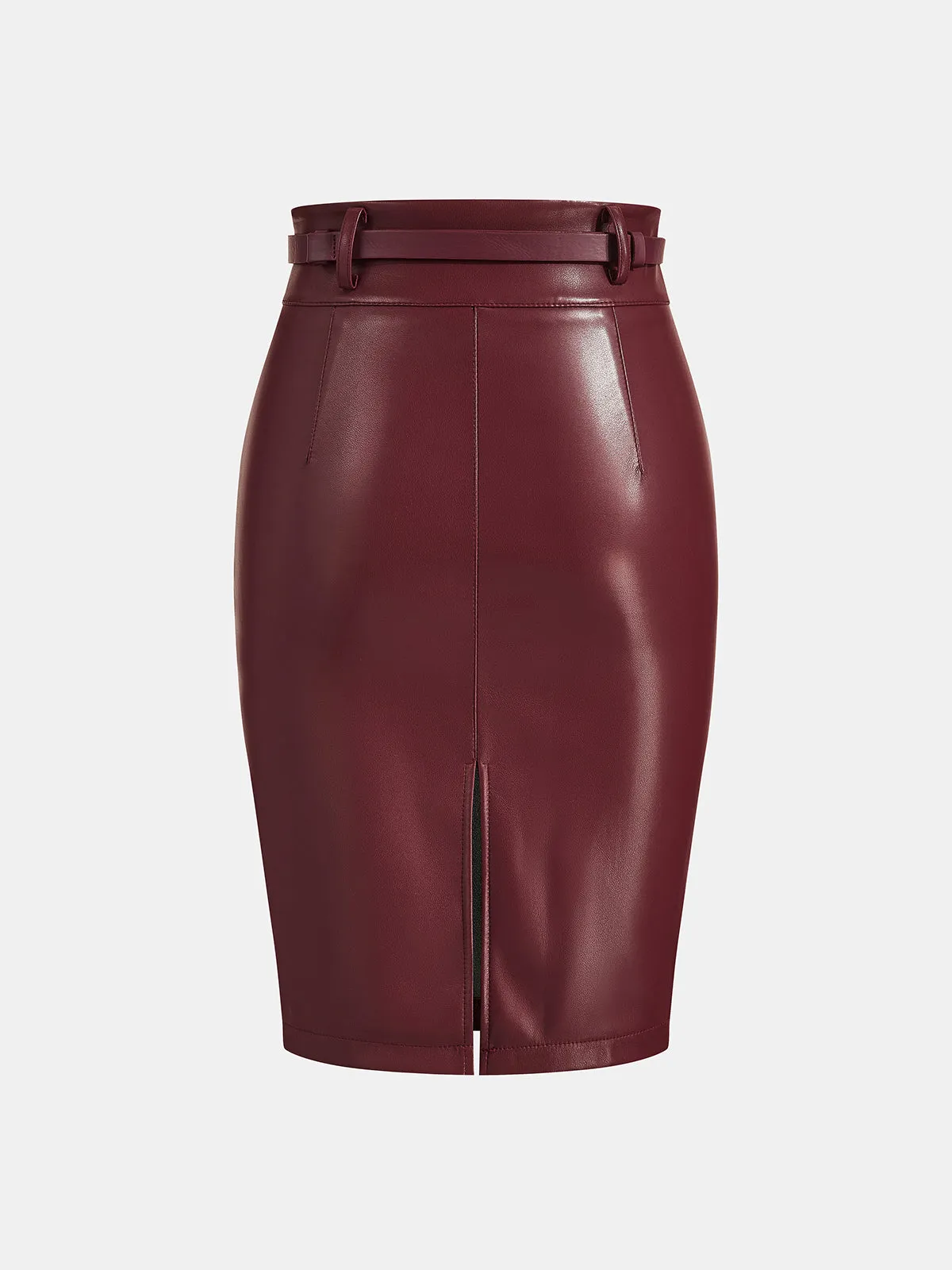 Stretch Faux‑Leather Belted Pencil Skirt sold by COMMENSE product image thumbnail 2