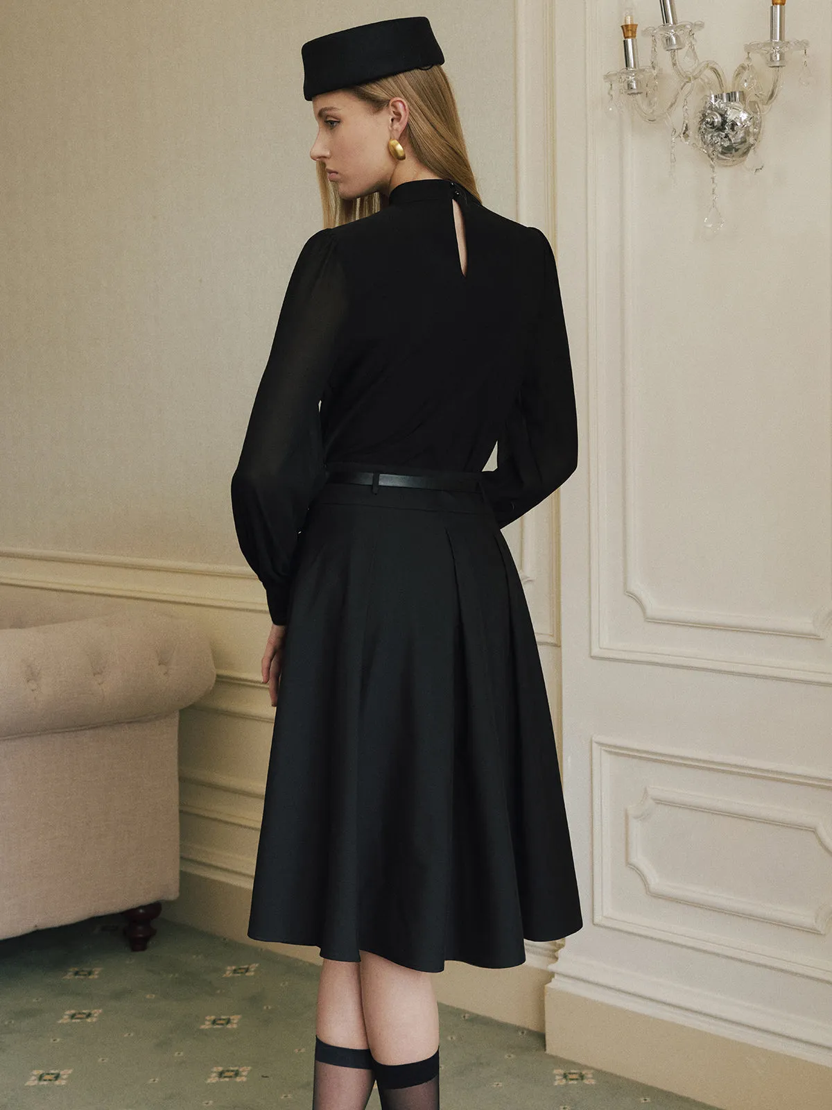 Horsebit Detail Stand Collar Sheer Sleeve Blouse sold by COMMENSE product image thumbnail 5