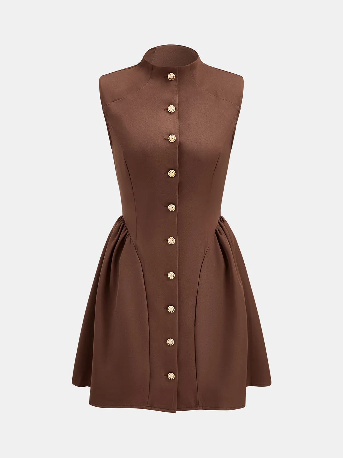 Stand Collar Metal Button Flared Mini Dress sold by COMMENSE product image thumbnail 2