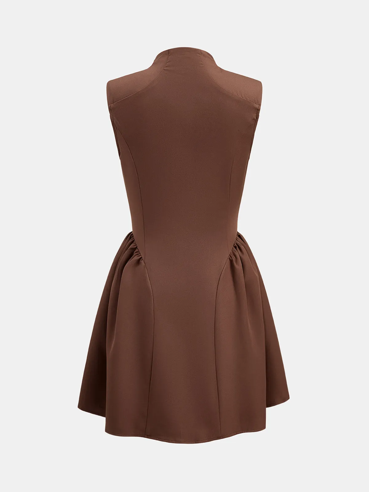 Stand Collar Metal Button Flared Mini Dress sold by COMMENSE product image thumbnail 3