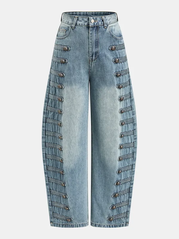 Napoleonic Button Detail Barrel Jeans made by COMMENSE