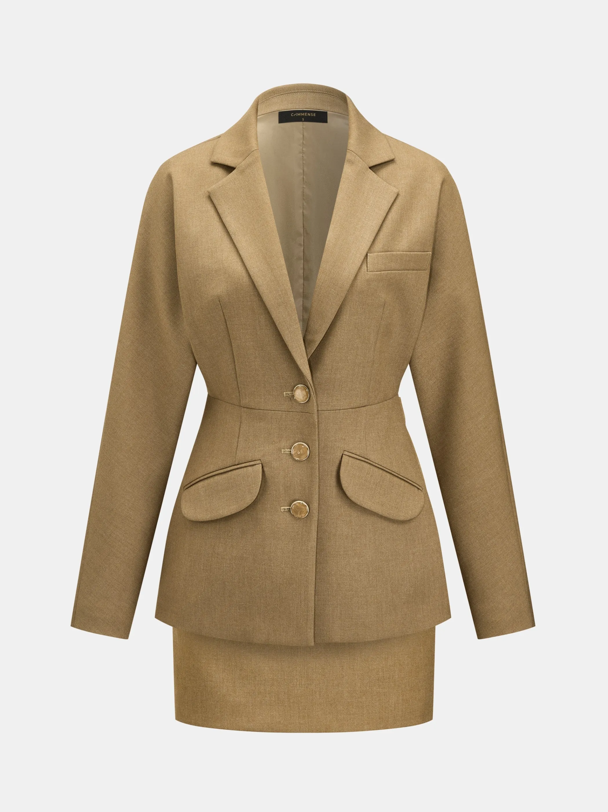 Wool Blend Cinched Waist Skirt Suit Set sold by COMMENSE product image thumbnail 5