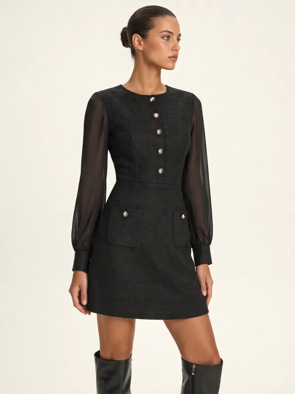 Tweed Sheer Sleeve Mini Dress made by COMMENSE