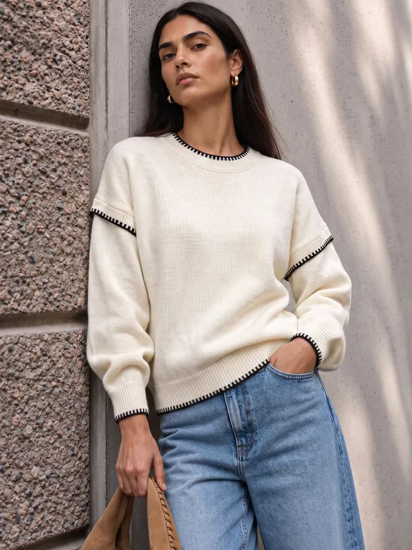 Contrast Stitch Trim Knit Sweater made by COMMENSE