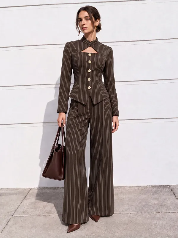 Pinstripe Cutout Two Piece Set made by COMMENSE