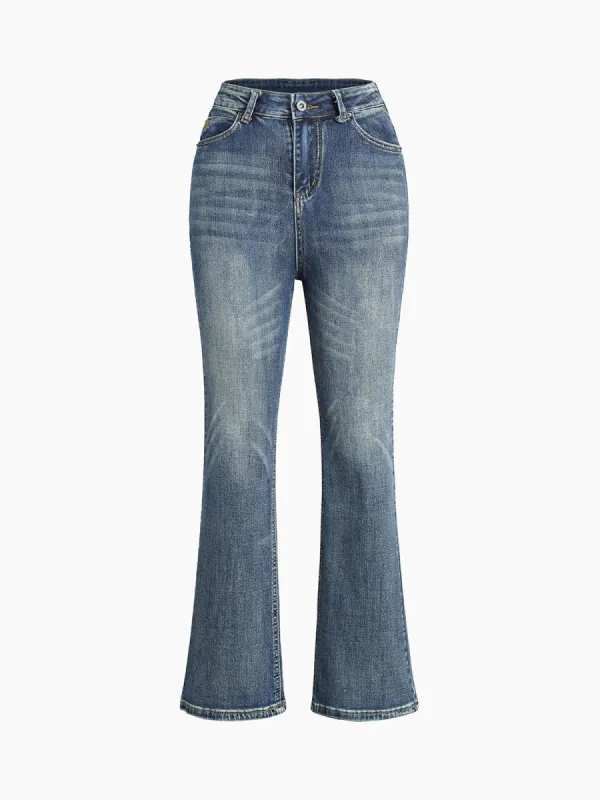 Buttoned Faded Denim Flare Jeans sold by COMMENSE