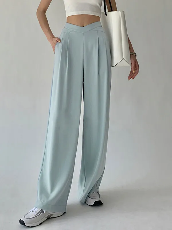 Pleated V Waist Flowy Wide Leg Pants sold by COMMENSE