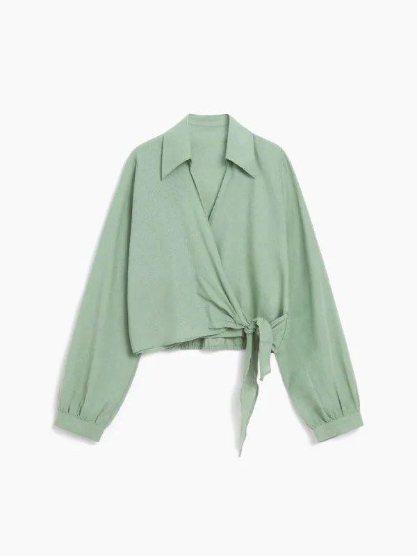 Collar Wrap Tied Shirt sold by COMMENSE