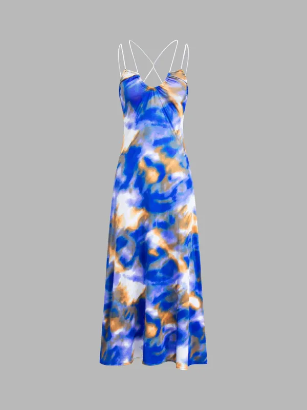 Tie Dye Ruched Midi Dress sold by COMMENSE