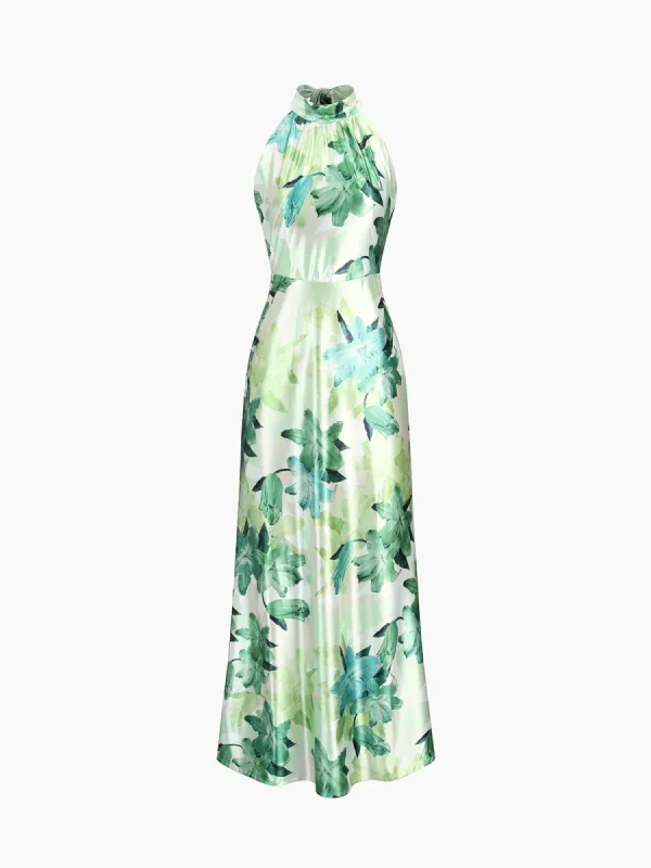 Lilies Floral Zippered Halter Long Dress sold by COMMENSE
