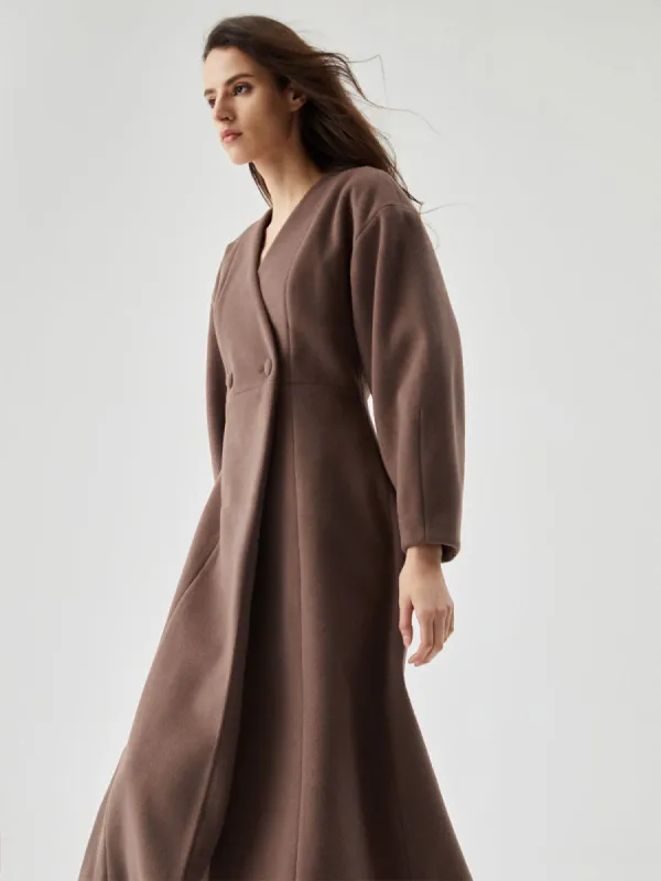 Solid Double-Breasted Coat sold by COMMENSE