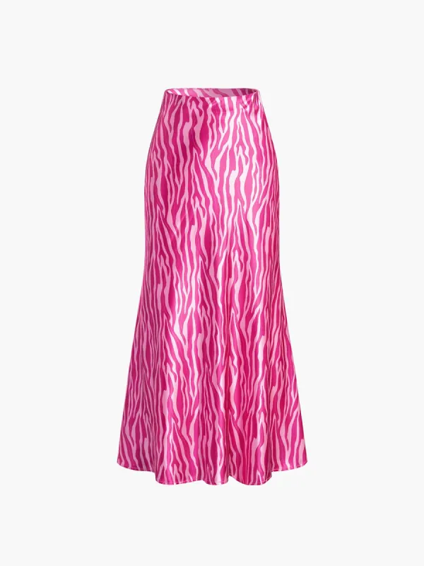 Pink Zebra Print Satin Skirt sold by COMMENSE