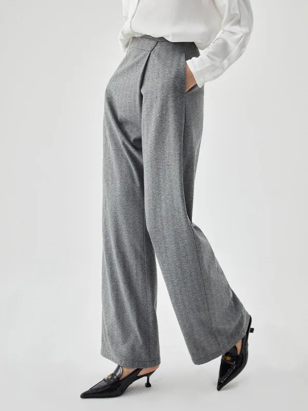 Mid Waist Tweed Asymmetric Straight Leg Pocket Pants made by COMMENSE
