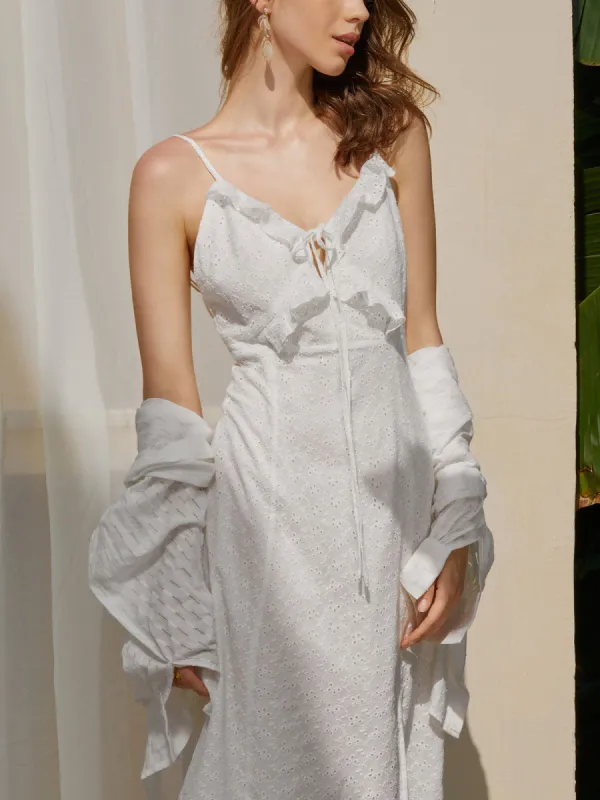 Cotton Eyelet Open Back Long Dress sold by COMMENSE