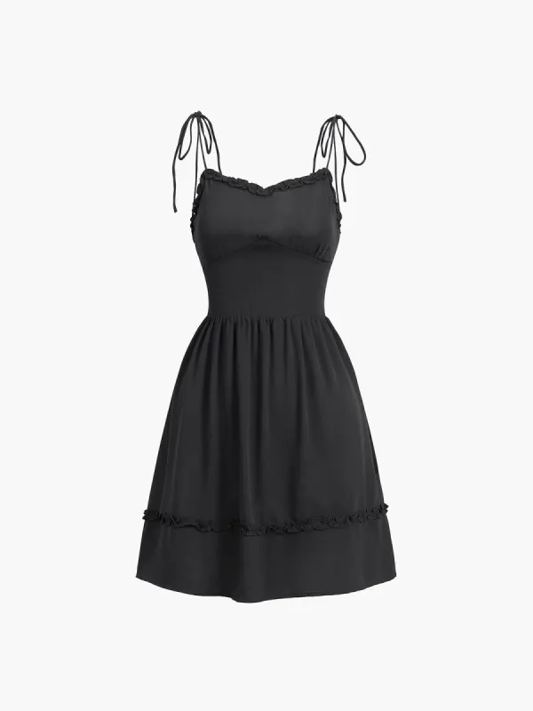 Tie Strap Lettuce Trim Short Dress sold by COMMENSE