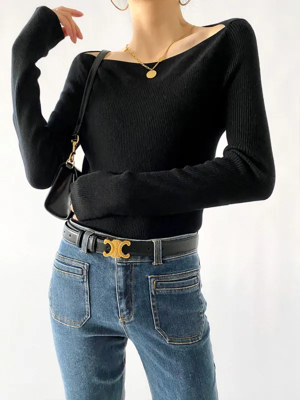 Solid Long Sleeve Ribbed Shirt made by COMMENSE