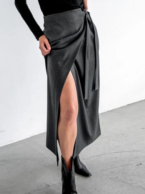 Split Layered Tie Maxi Skirt sold by COMMENSE