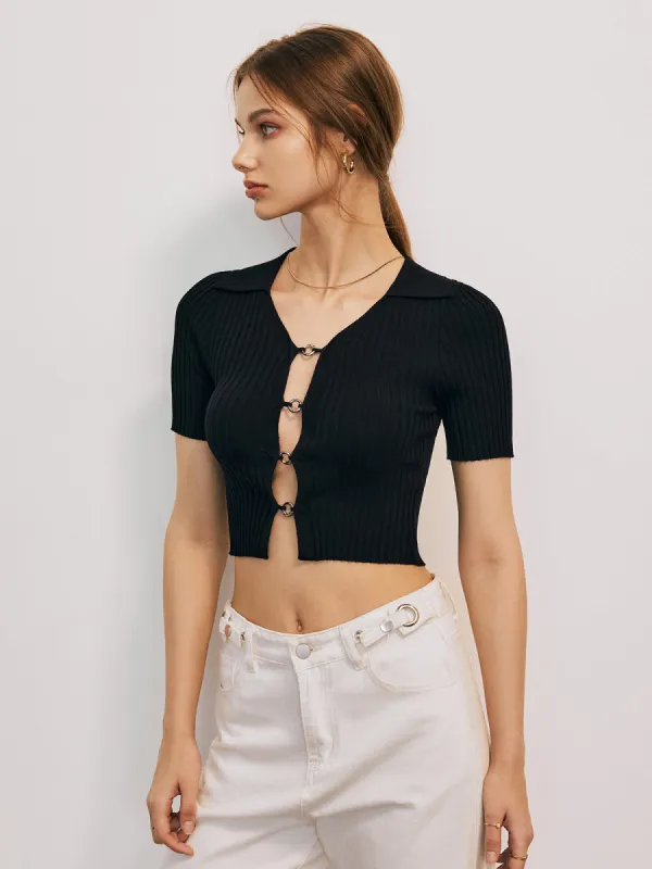 Solid Cutout Short Sleeve Top sold by COMMENSE