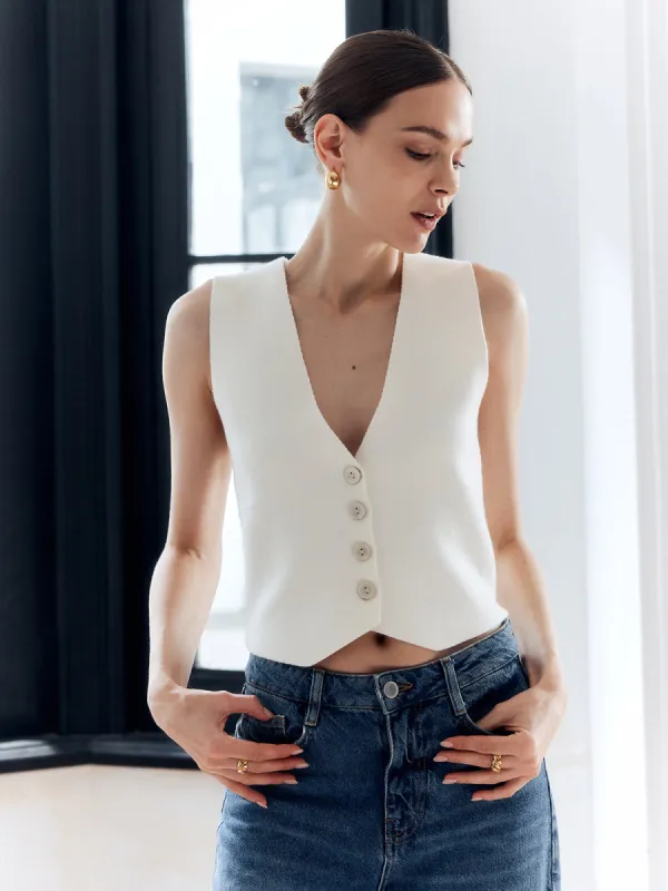 Button Deep V Neck Knit Vest sold by COMMENSE