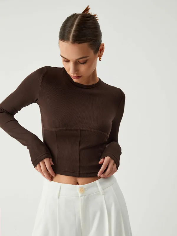 Cocoa Beans Long Sleeve Crop Shirt sold by COMMENSE