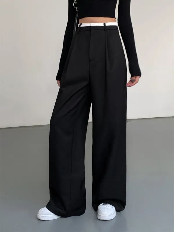 Full Length Contrast Trim Wide Leg Pants sold by COMMENSE
