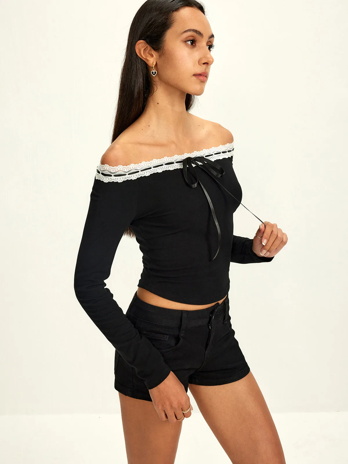 Off-Shoulder Lace Trim Blouse sold by COMMENSE product image thumbnail 3