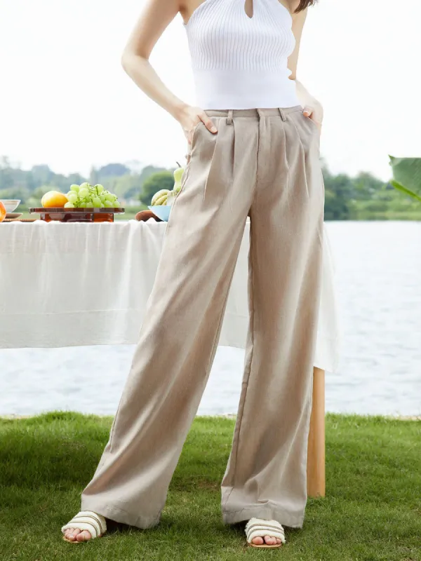 Cotton Pleat Wide Leg Pants sold by COMMENSE