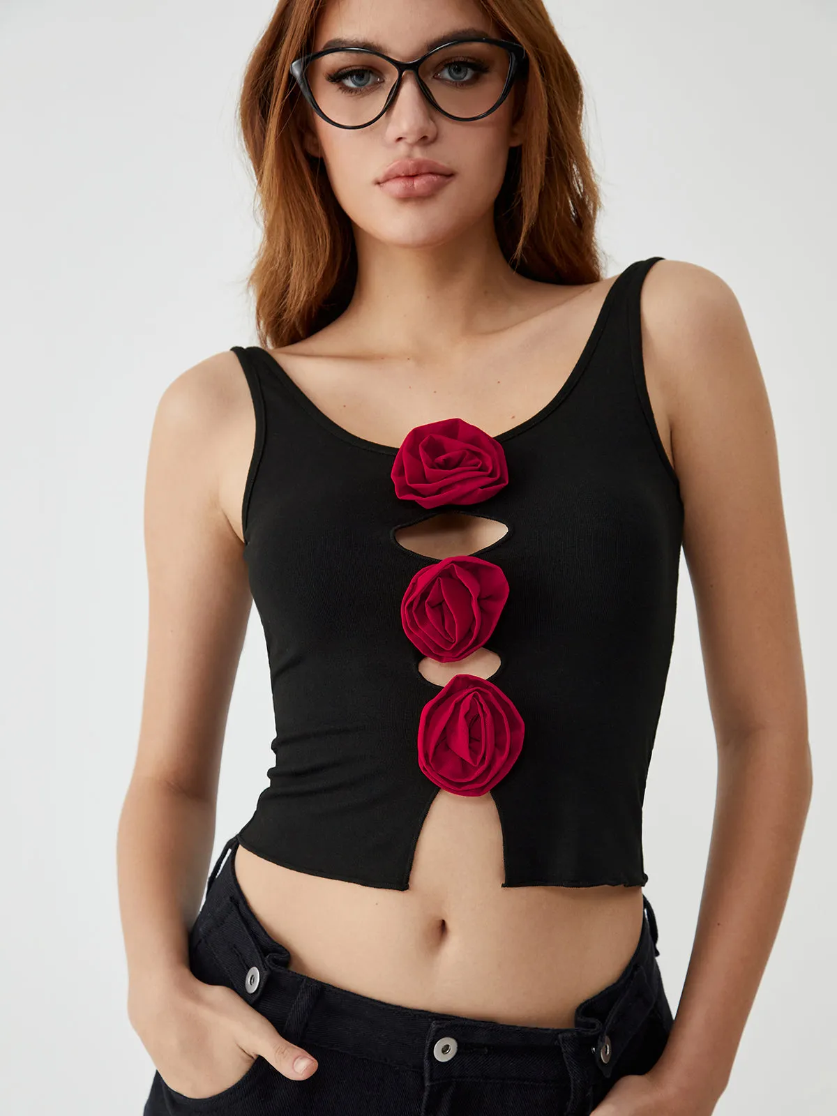 Bulgarian Rose Cut Out Cami Top sold by COMMENSE