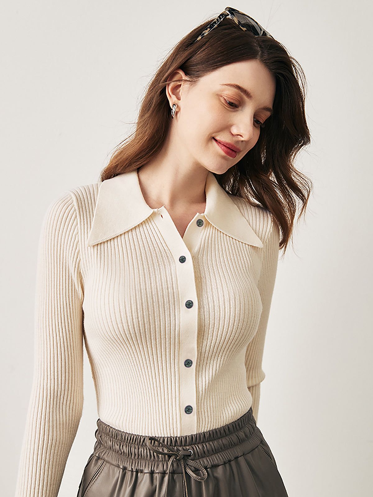 Collared Textured Cardigan sold by COMMENSE