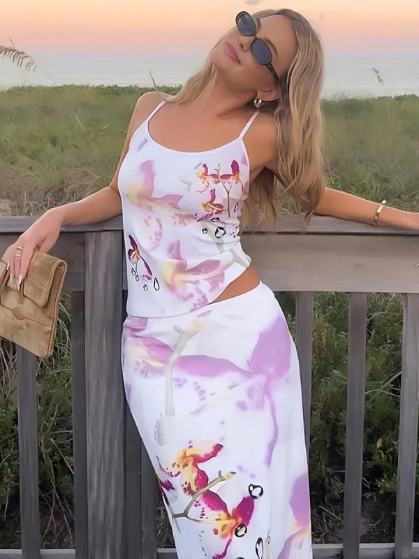 Strappy Floral Print  Maxi Skirt Set sold by COMMENSE
