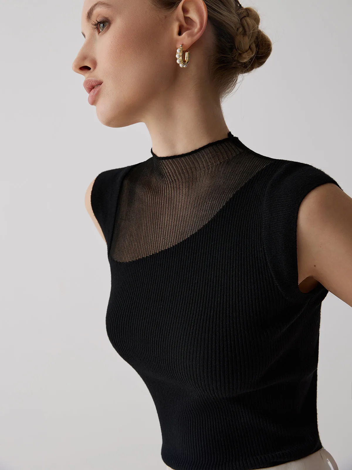 Mesh Patchwork Sleeveless Top sold by COMMENSE product image thumbnail 4