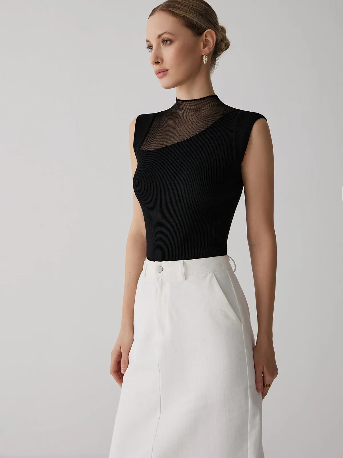 Mesh Patchwork Sleeveless Top sold by COMMENSE product image thumbnail 2