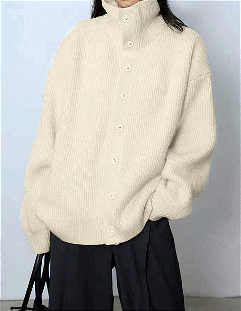 Cream Open Collar Button Down Sweater sold by COMMENSE