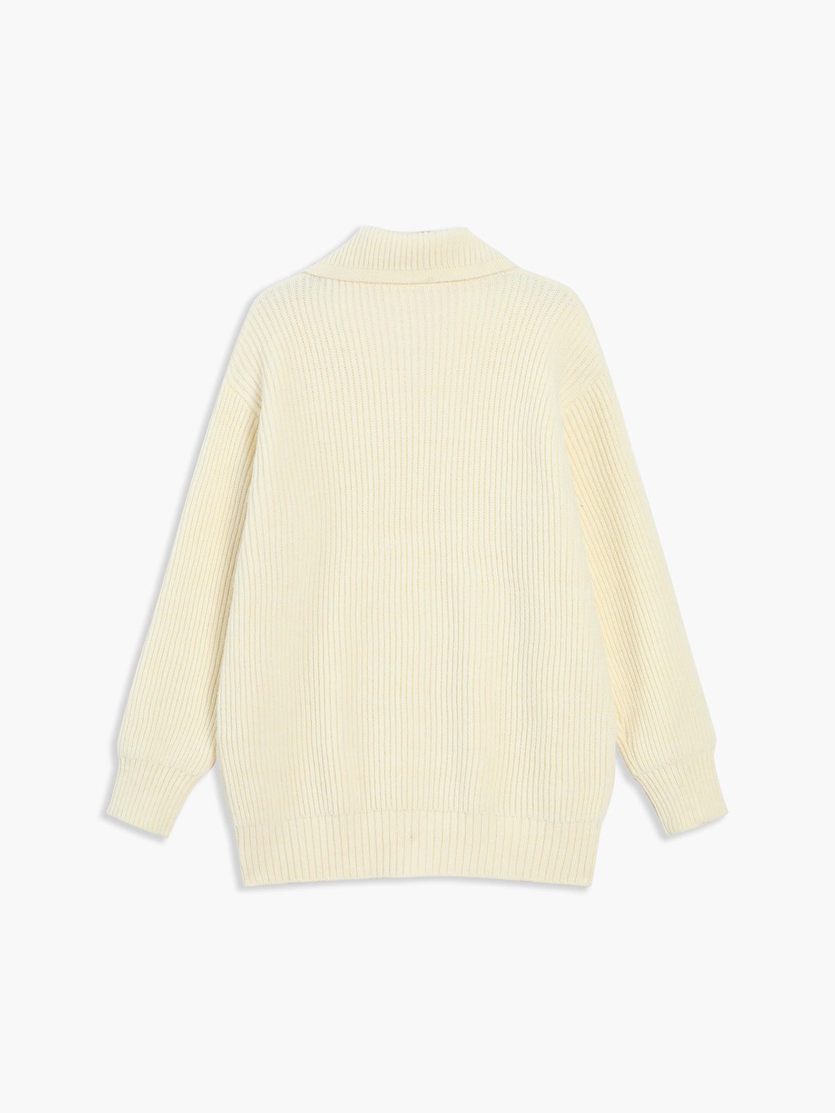 Cream Open Collar Button Down Sweater sold by COMMENSE product image thumbnail 3