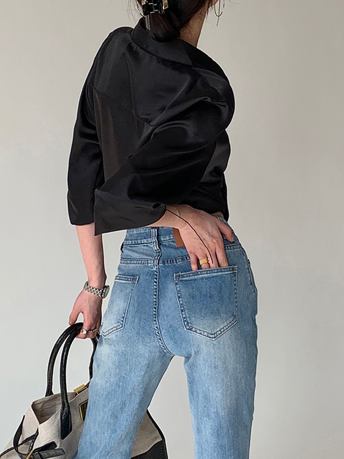 Oversized Button Up Ruched Trim Satin Shirt sold by COMMENSE product image thumbnail 3