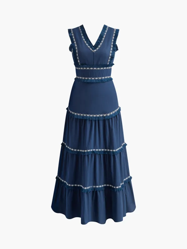 Tassel V-Neck Sleeveless Zipper Long Dress sold by COMMENSE