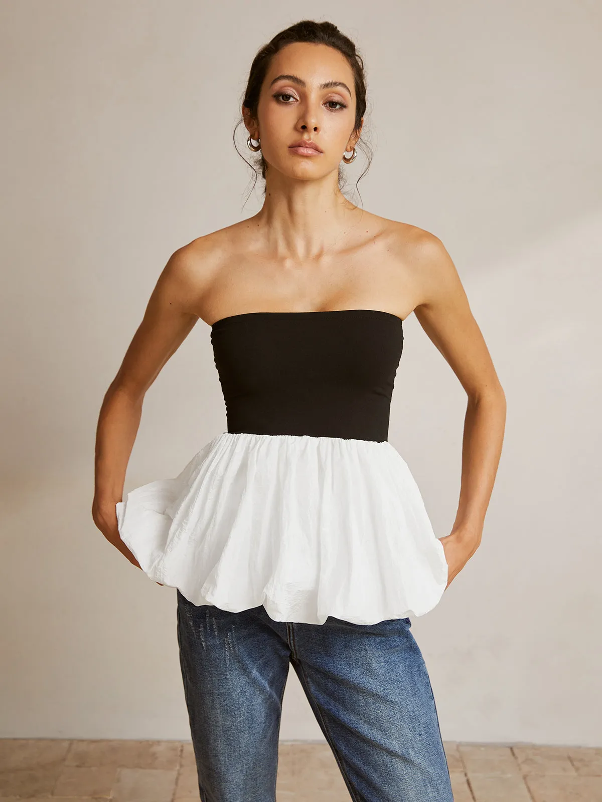 Bubble Two-Tone Tube Top sold by COMMENSE